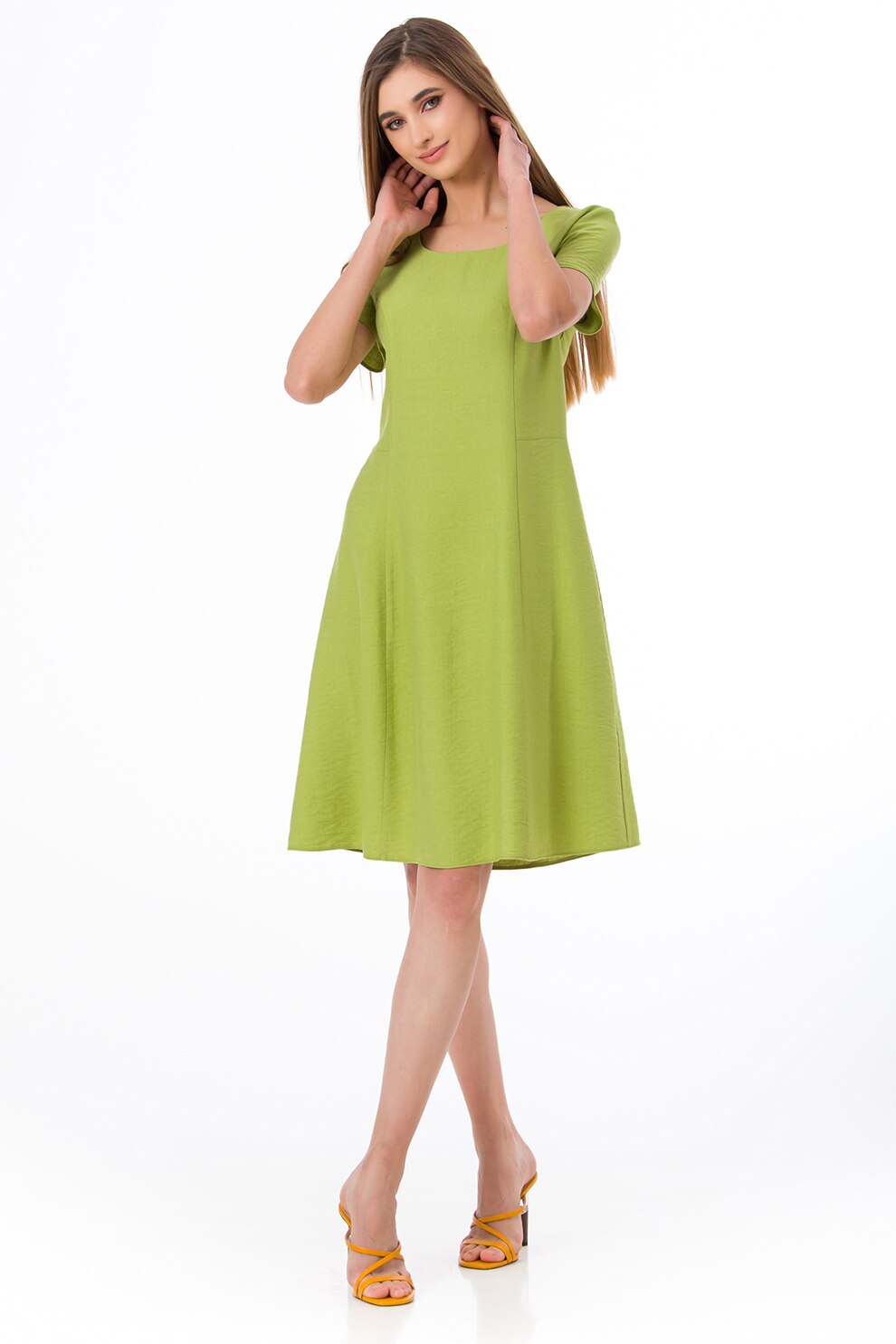 Sense, Rochie evazata cu decolteu rotund Yana, Verde fistic