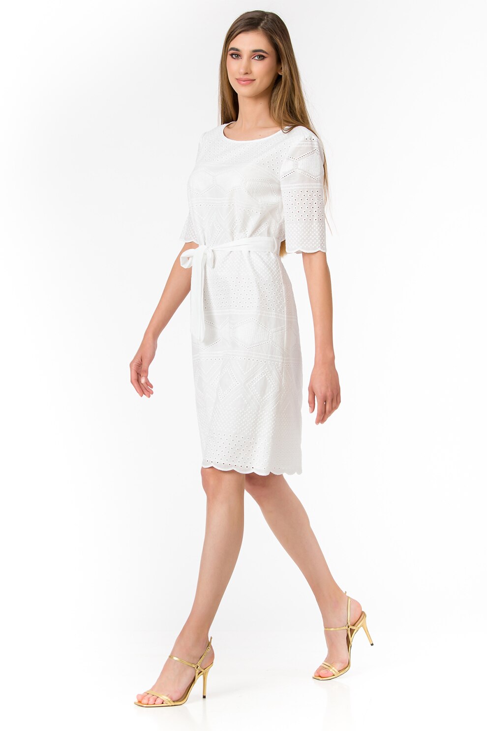 Sense, Rochie scurta de bumbac cu perforatii Maris, Alb