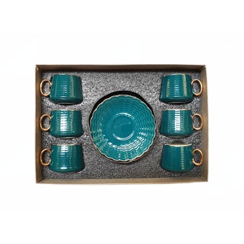 Set 6 cesti espresso cu farfurii ceramica ,verde cu auriu 90 ml Set 6 cesti espresso cu farfurii ceramica ,verde cu auriu 90 ml
