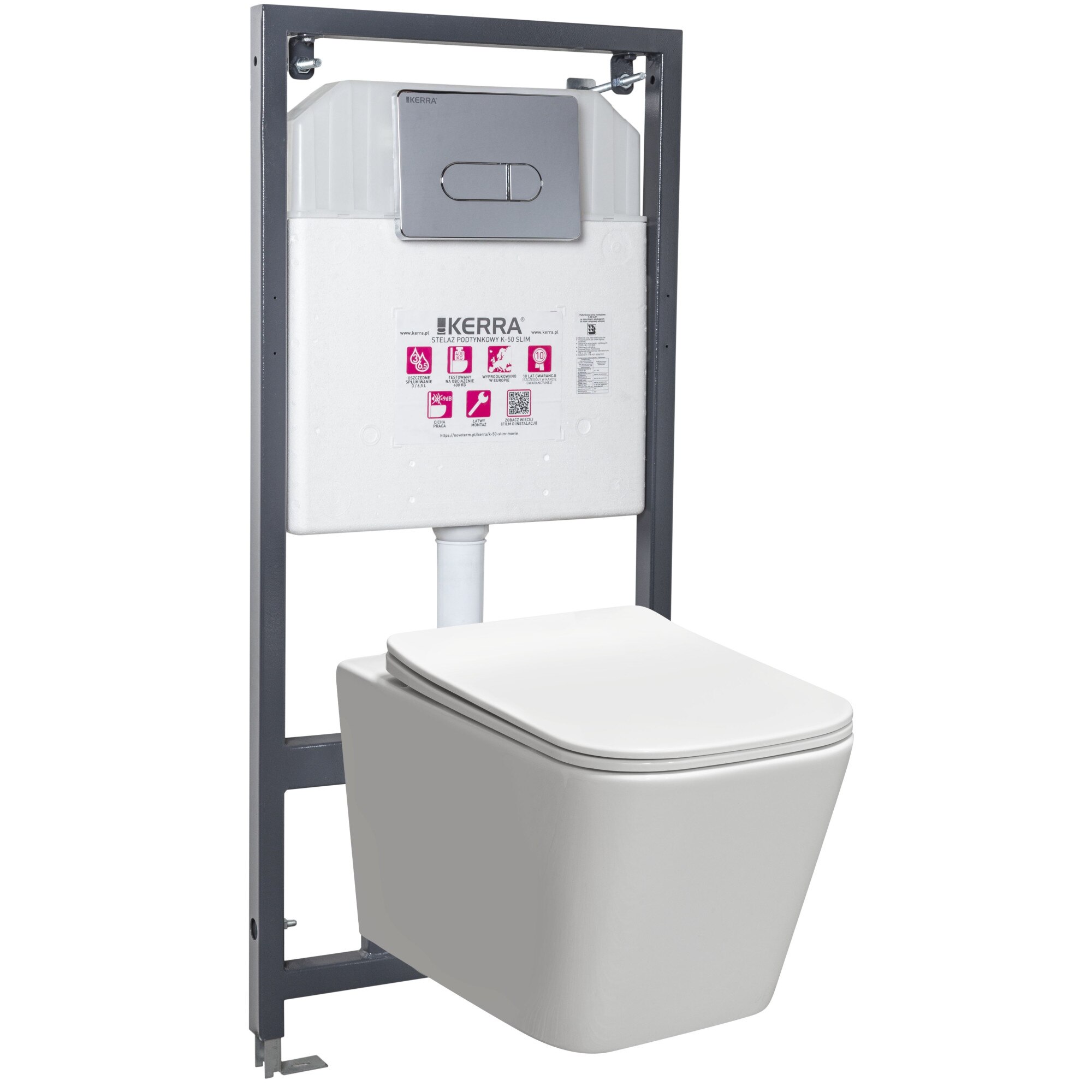 Vas WC suspendat Tinos-Pacific, gata de montaj, capac Duroplast softclose, rezerzor incastrat