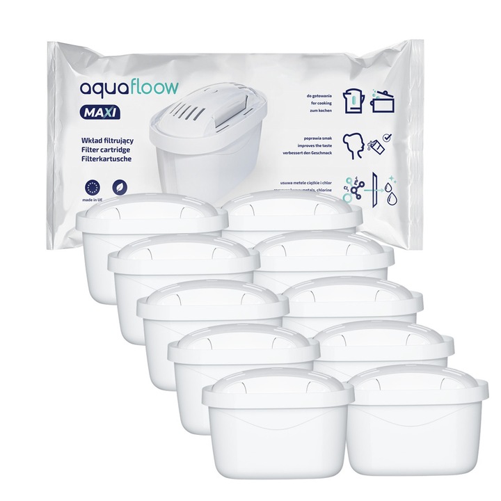 Set 10 Filtre pentru apa, Aquafloow Maxi, compatibil cu Brita Aquaphor Dafi