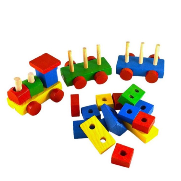 Trenulet din lemn mic cu forme geometrice