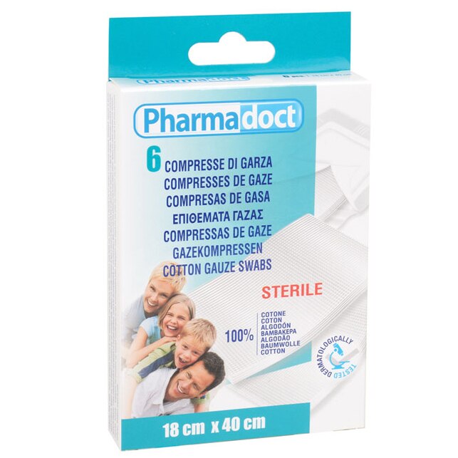 Comprese sterile din bumbac Pharmadoct, 6 buc 18x40cm