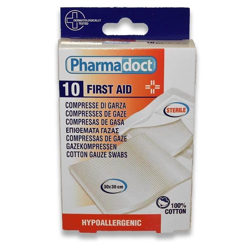 Comprese sterile din bumbac First Aid Pharmadoct, 10 buc 30x30cm