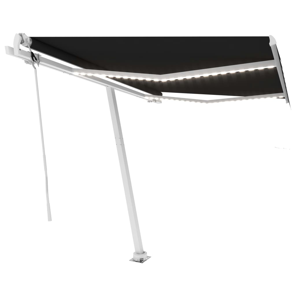 Copertina retractabila automat cu senzor de vant si LED vidaXL, Aluminiu, 300 x 250 cm, Antracit