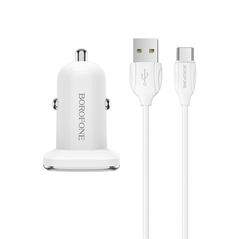 Incarcator auto Borofone - BZ12A 2XUSB 2,4A QC 3.0 Cablu MICRO USB - Alb