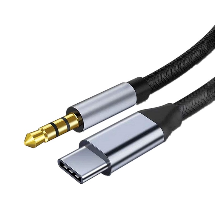 Cablu auxiliar USB C la 3.5 mm, Pili-Paradise, 1m, Alb