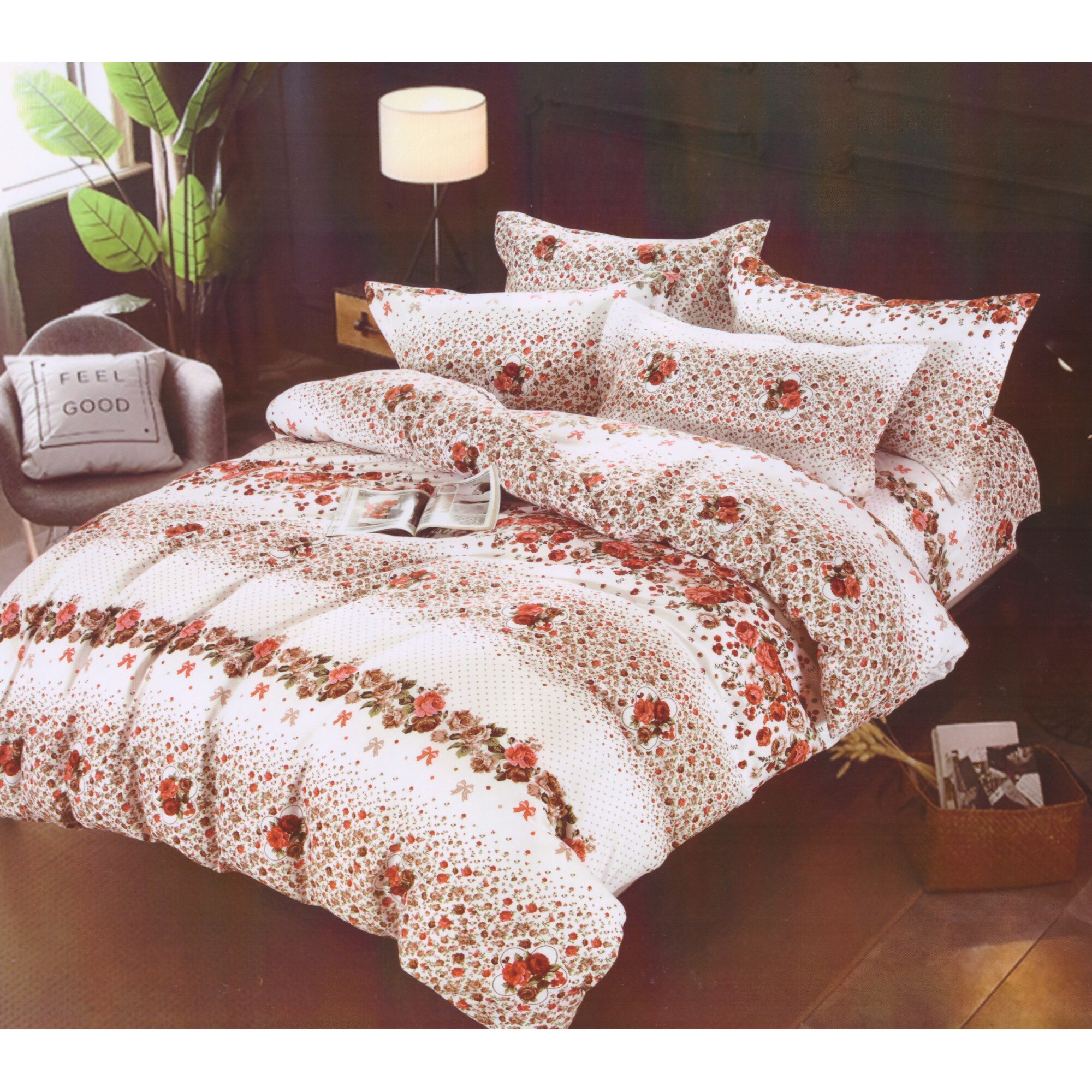 Set 6 piese, Lenjerie de pat dublu din bumbac FINET, multicolor - LFP102