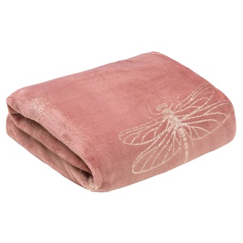 Cuvertura de Pat, Patura pled, Eurofirany, 150X200, LORI, Roz in libelule aurii Cuvertura de Pat, Patura pled, Eurofirany, 150X200, LORI, Roz in libelule aurii