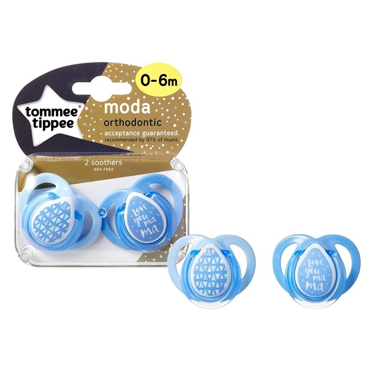 Комплект 2 биберона Tommee Tippee, FASHION, 0-6 месеца, Син