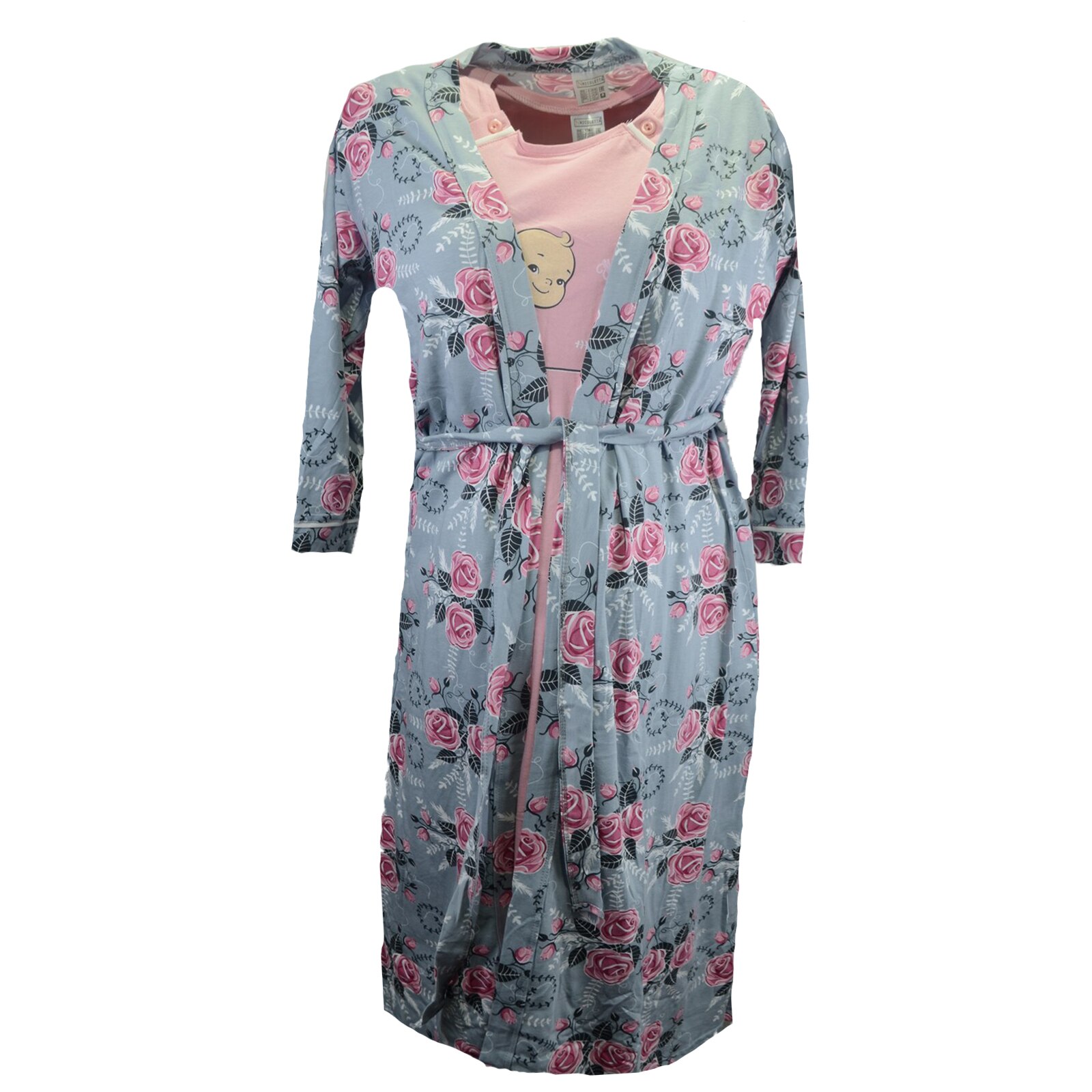 Set 2 piese camasa de noapte pentru alaptat si halat Nicoletta 7318, Roz L