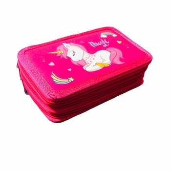 Penar echipat Unicorn, 3 compartimente, 34 piese, 19 x 14,5 x 6 cm, Like Store Penar echipat Unicorn, 3 compartimente, 34 piese, 19 x 14,5 x 6 cm, Like Store