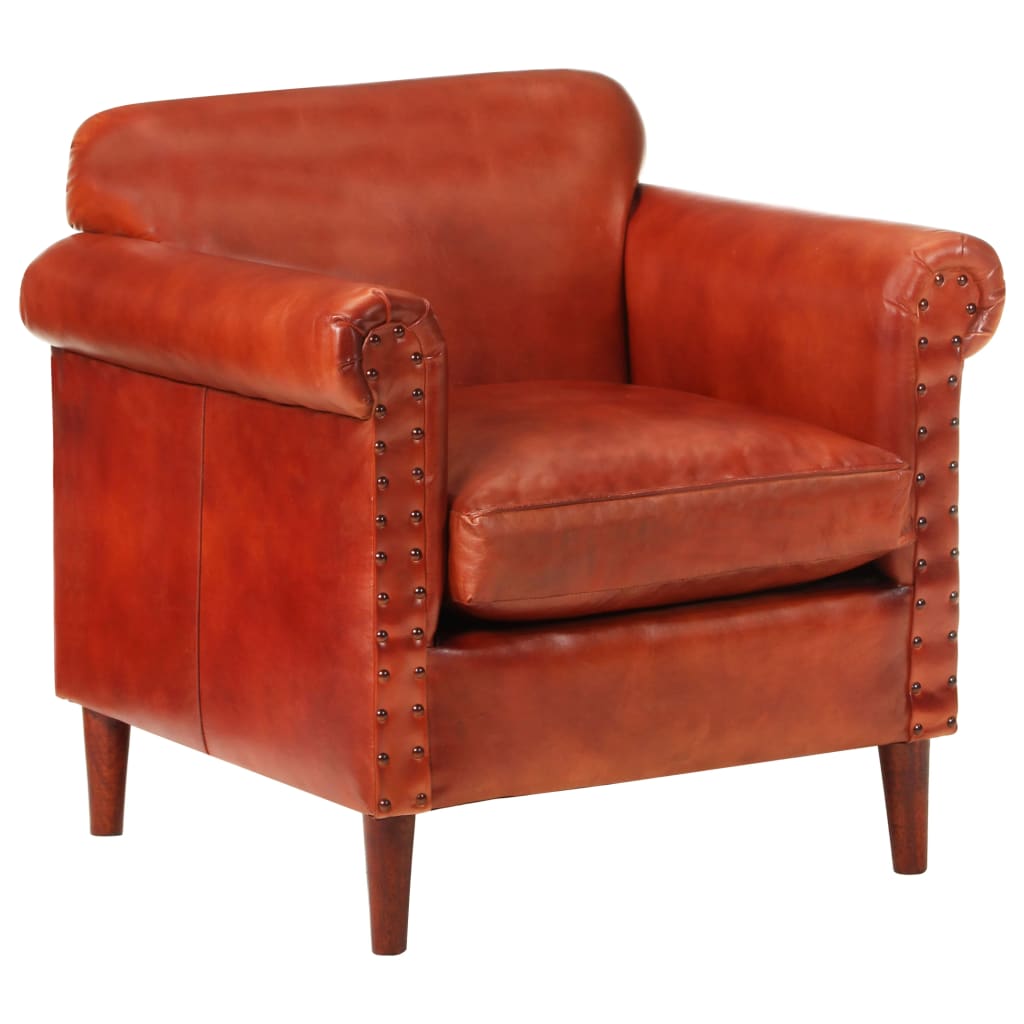 Fotoliu, vidaXL, Piele naturala/Lemn de mango, 68 x 65 x 69 cm, Maro coniac