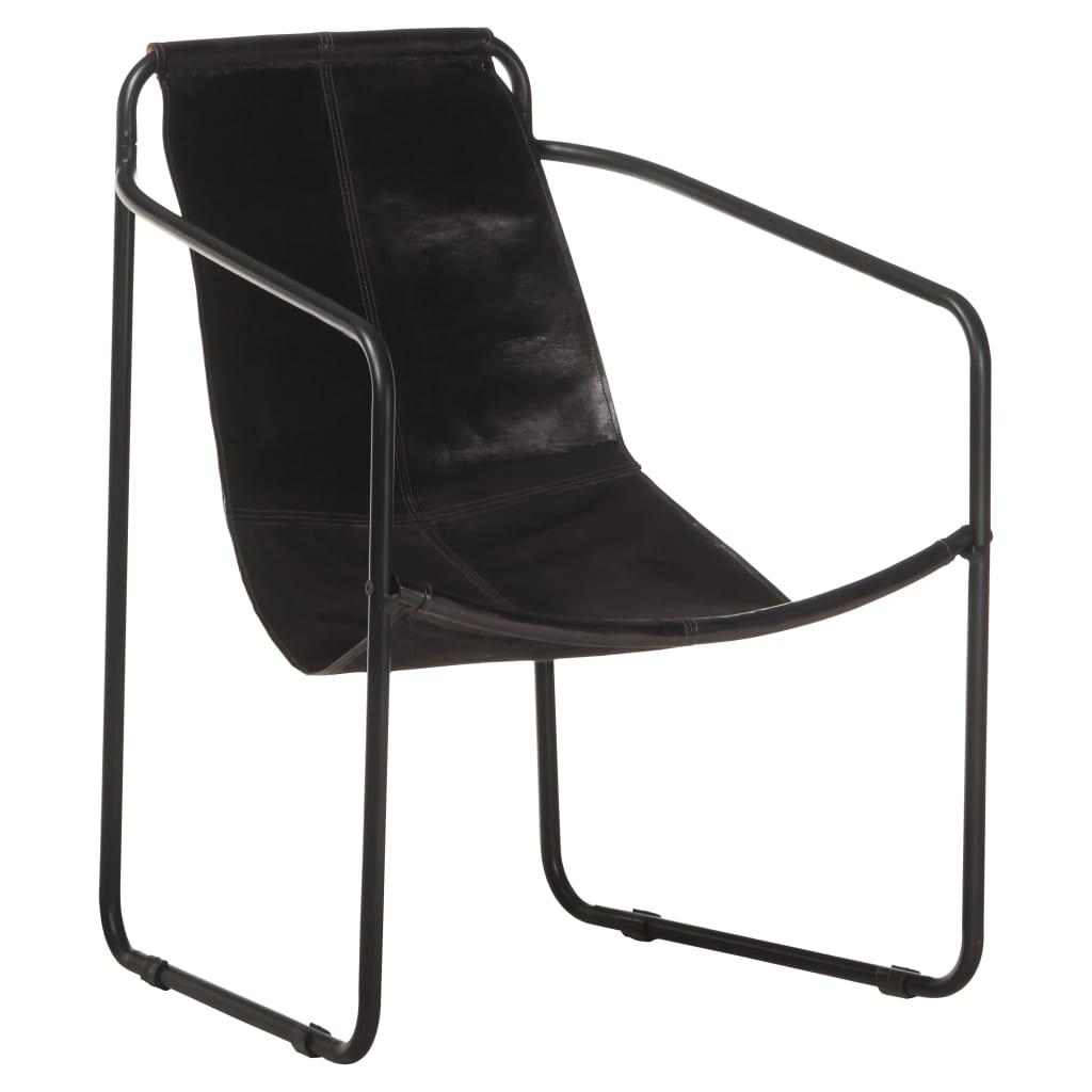 Fotoliu de relaxare, vidaXL, Piele naturala/Metal, 59 x 60 x 81 cm, Negru