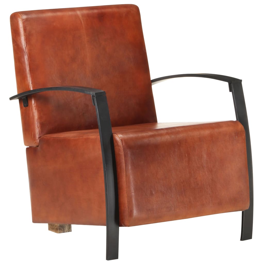 Fotoliu vidaXL, Piele naturala-otel, 64 x 77 x 80 cm, Maro coniac