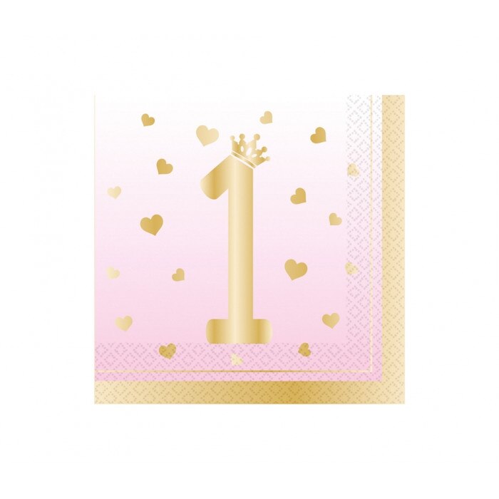 Set 16 Servetele Prima Aniversare Fetite, Multicolor, 33x33 cm