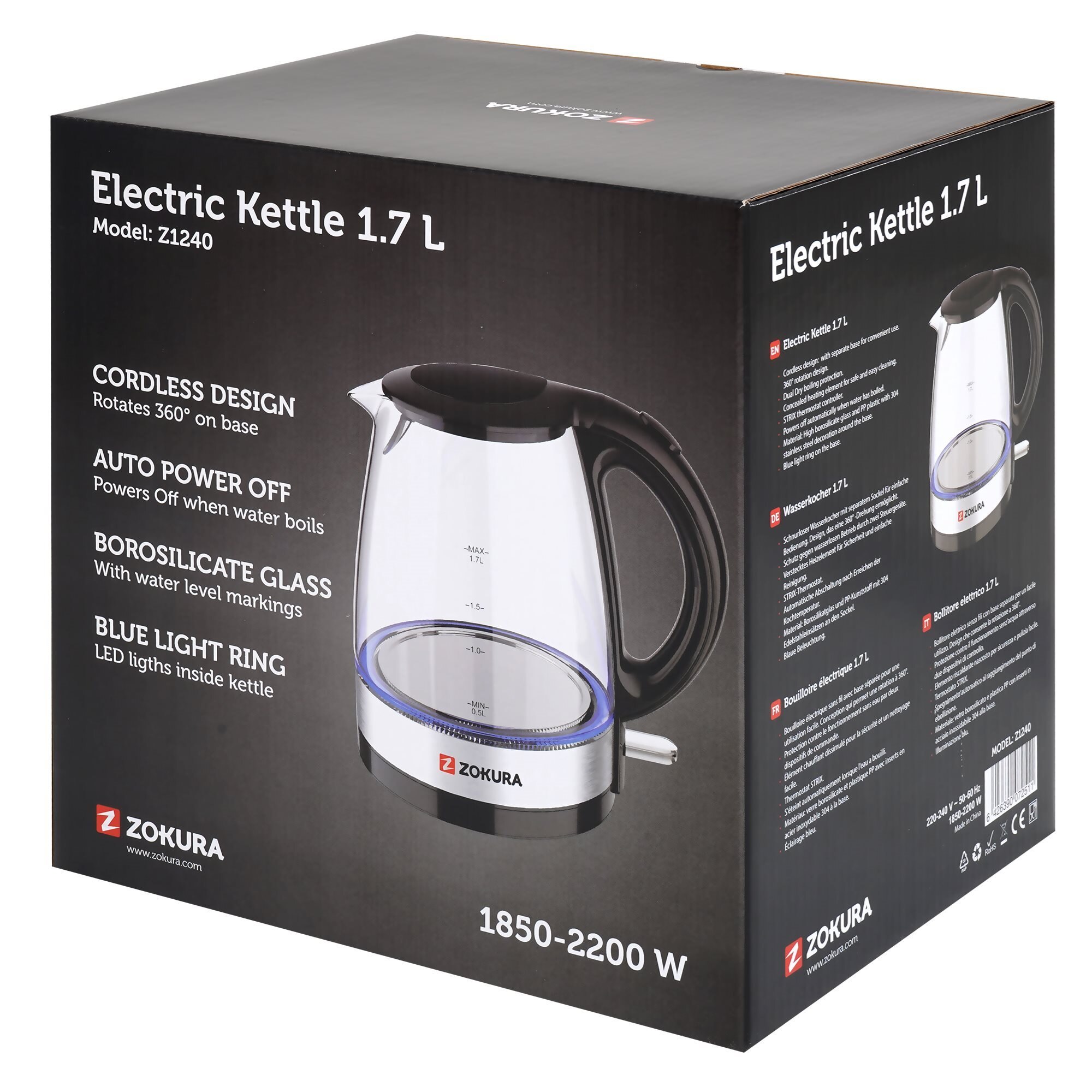 Bollitore Elettrico Acciaio Inossidabile 304 Cordless 1.8L 1800-2200W