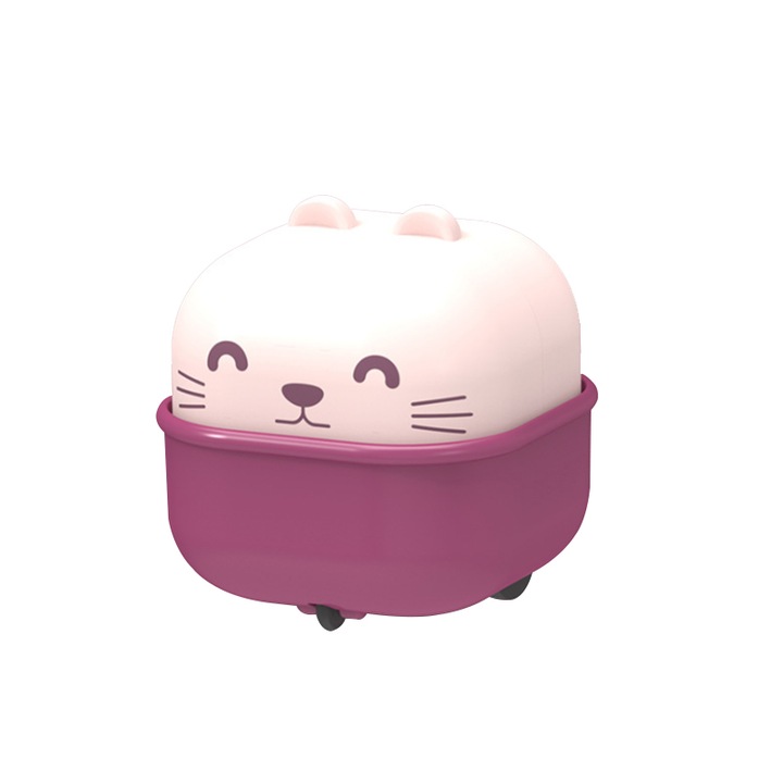 Mini-masinuta pentru copii, Cute Cup, Model Pisica, ABS, Alb/Mov