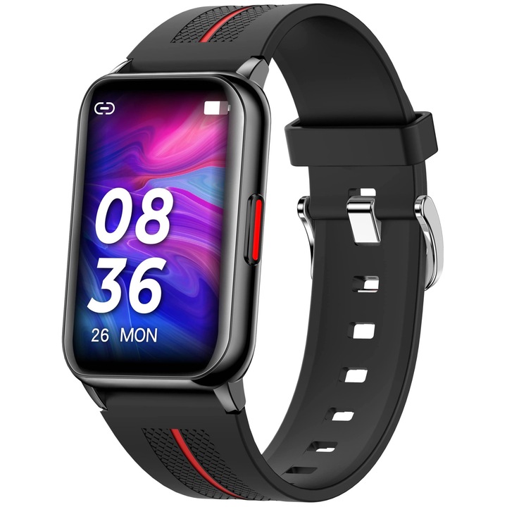 Bratara fitness si ceas smartwatch, GO4FIT® , model GF04, Notificari Apeluri/Sms/Social Media, monitorizare activitati fizice, somn, ritm cardiac, pedometru, rezistent la apa, negru