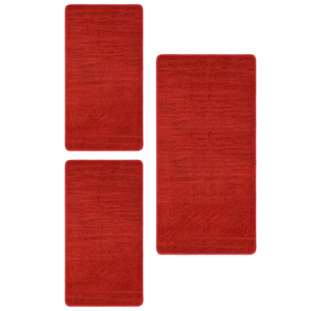 Set de 3 covoare de pat latoase vidaXL, Polipropilena, 100 x 200 cm + 70 x 140 cm, Rosu