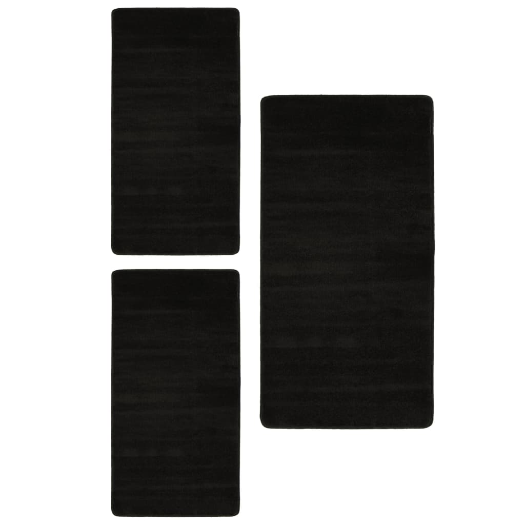 Set de 3 covoare de pat latoase vidaXL, Polipropilena, 100 x 200 cm + 70 x 140 cm, Negru