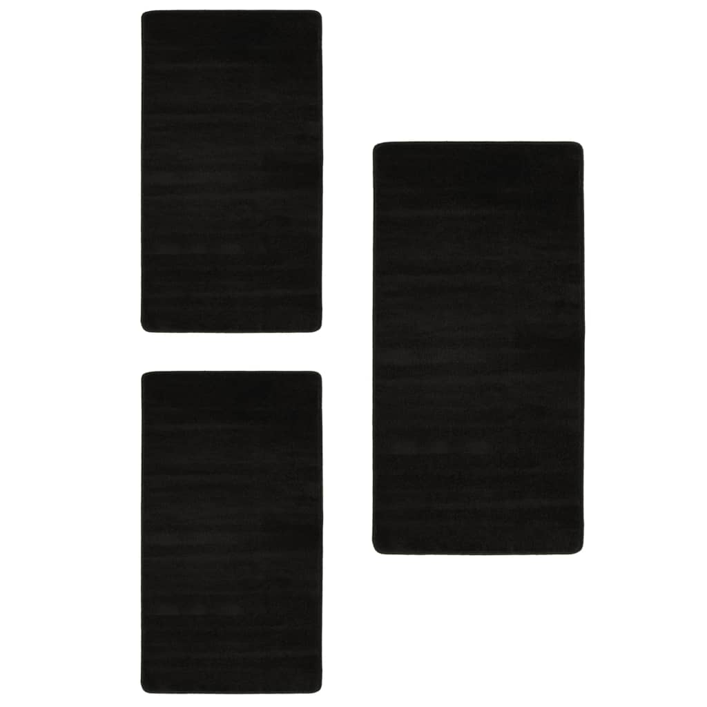 Set de 3 covoare de pat latoase vidaXL, Polipropilena, 70 x 140 cm + 60 x 100 cm, Negru