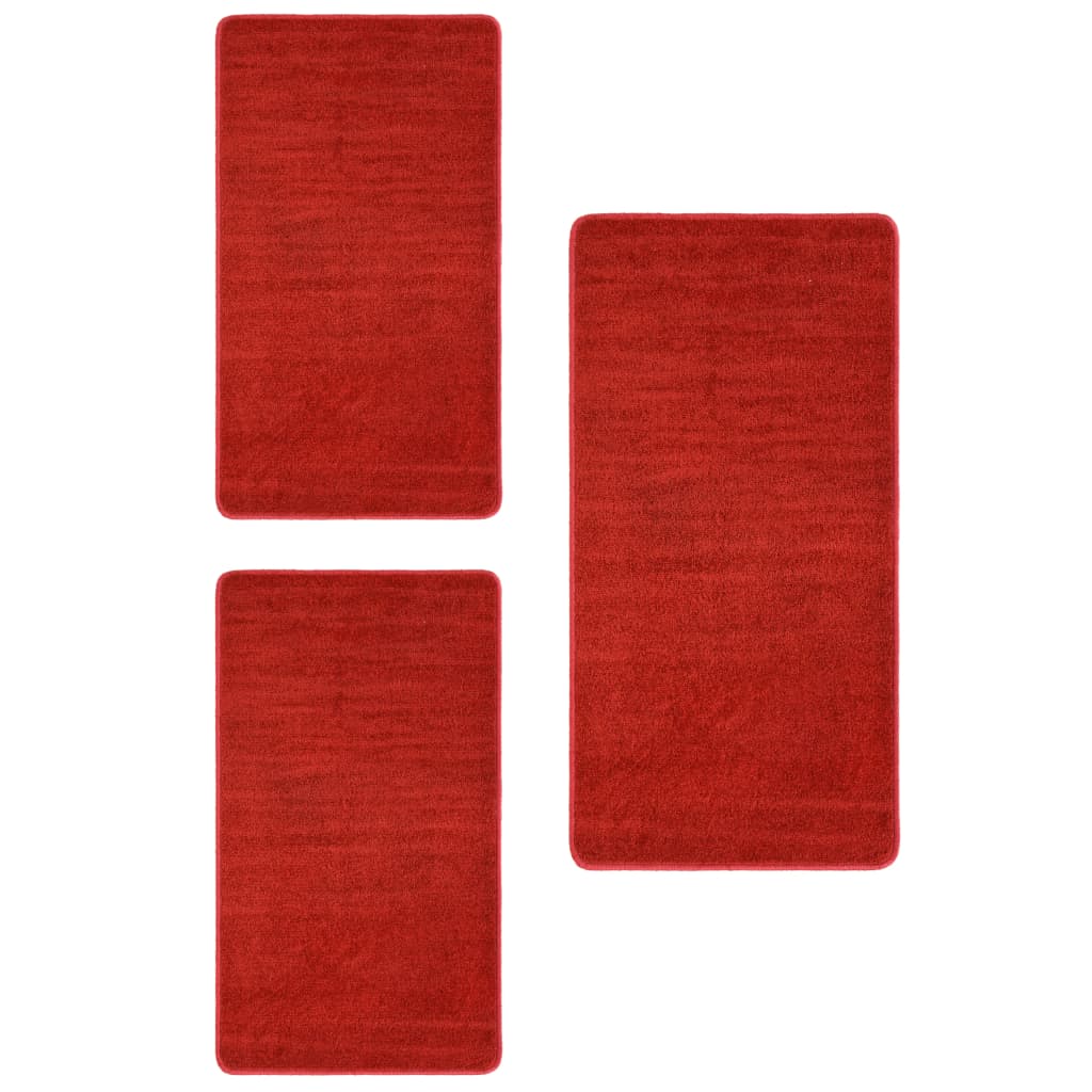 Set de 3 covoare de pat latoase vidaXL, Polipropilena, 70 x 140 cm + 60 x 100 cm, Rosu