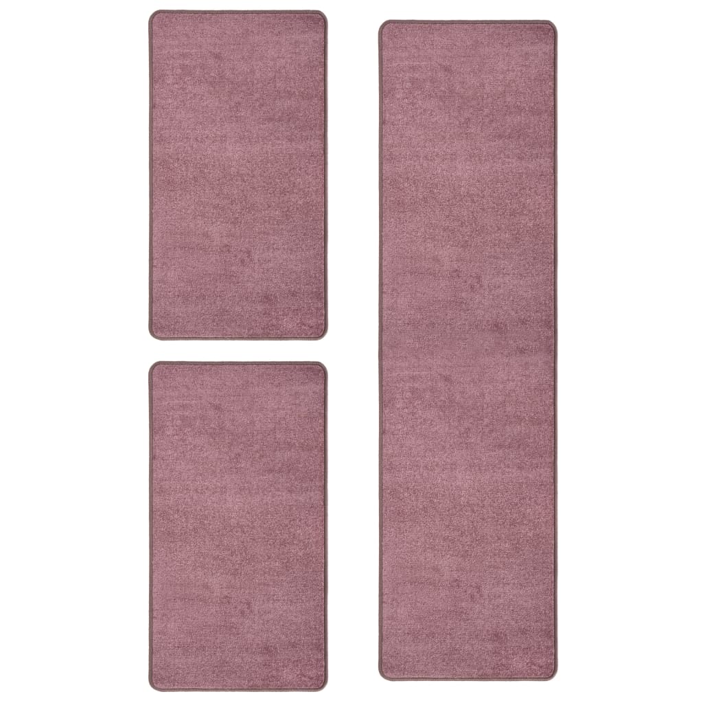 Set de 3 covoare de pat latoase vidaXL, Polipropilena, 70 x 250 cm + 70 x 140 cm, Mov