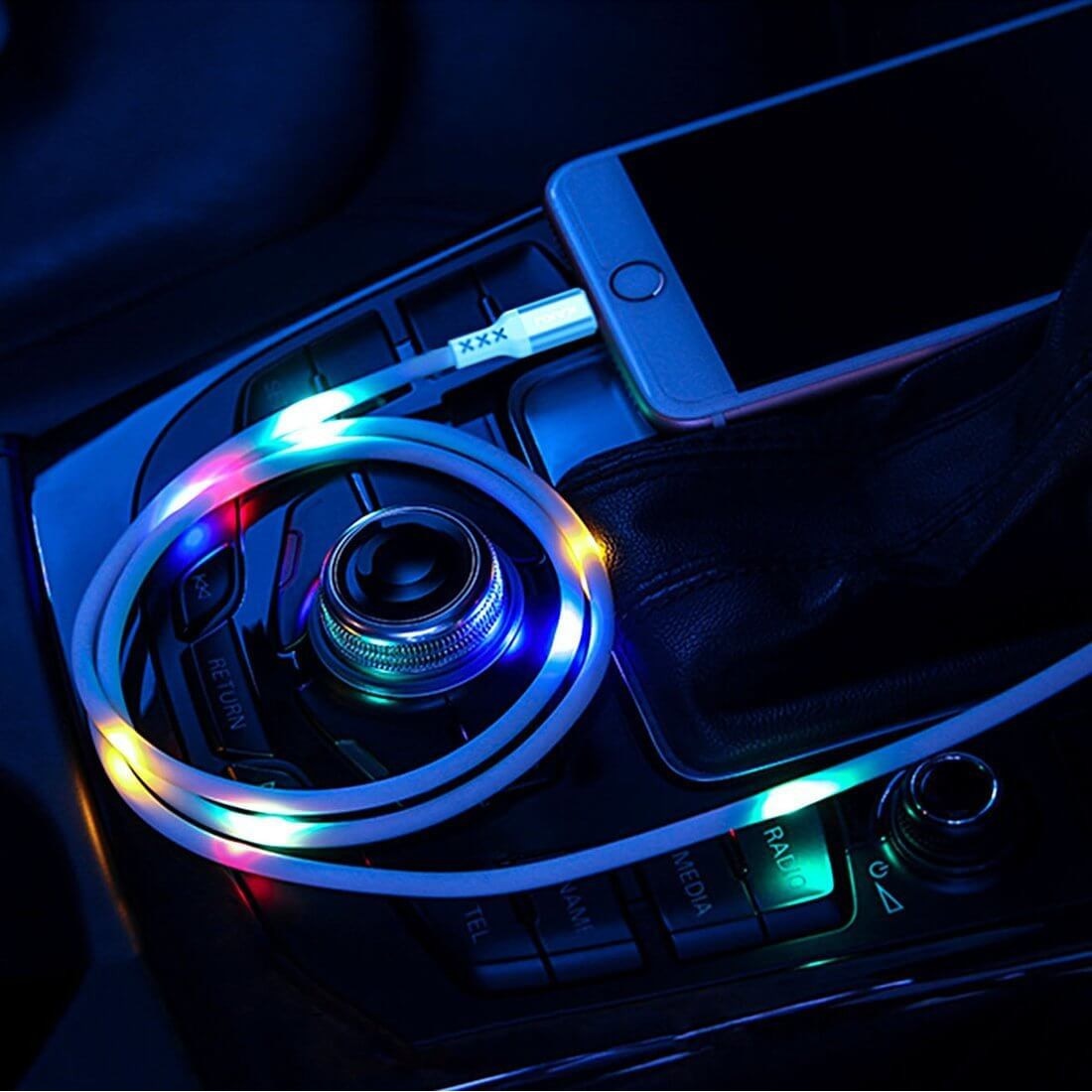 Cablu tip Lightning USB, Iluminat cu Led Voice Control, 3.2A, 1M