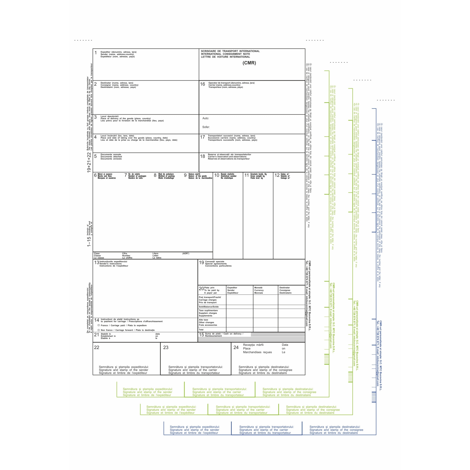Set 10 carnete CMR international, Format A4, 4 exemplare autocopiative ...