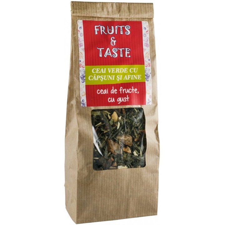 Ceai de fructe cu ceai verde, capsuni si afine 80 g