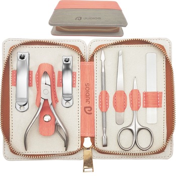 Trusa Manichiura Pedichiura, Judios®, otel inoxidabil, 7 piese, set manichiura pedichiura profesional cu pila din sticla, foarfeca, unghiera, cleste cuticule, impingator cuticule, Etui depozitare elegant, Roz Trusa Manichiura Pedichiura, Judios®, otel inoxidabil, 7 piese, set manichiura pedichiura profesional cu pila din sticla, foarfeca, unghiera, cleste cuticule, impingator cuticule, Etui depozitare elegant, Roz