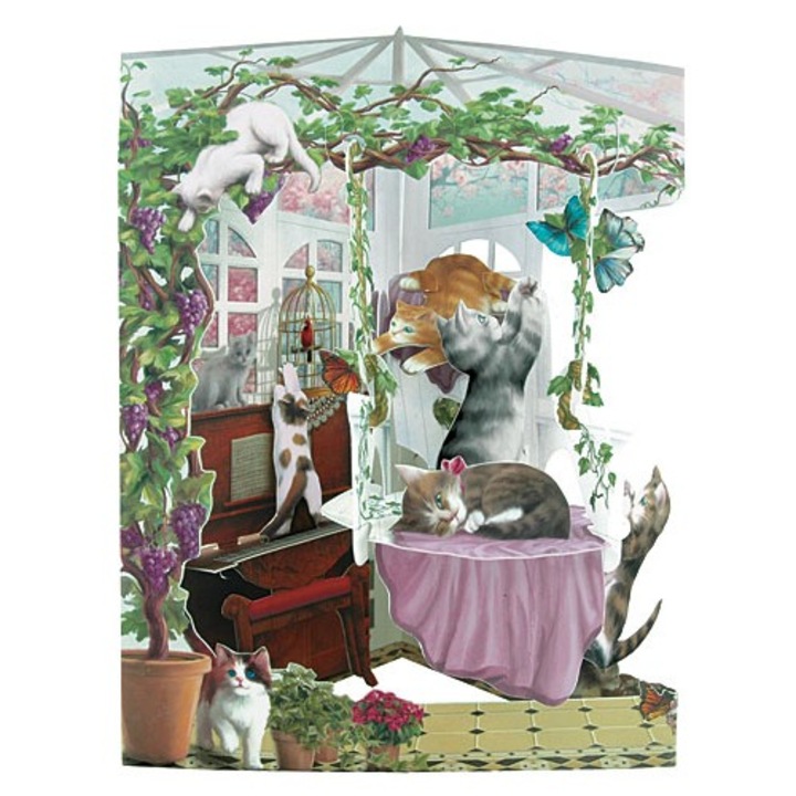 Felicitare 3D Swing Cards dinamica model-Pisici in sera