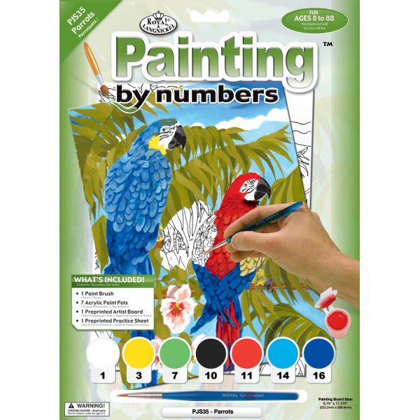 Set pictura pe numere, Royal Langnickel, 35 – Papagali, 30 x 23cm