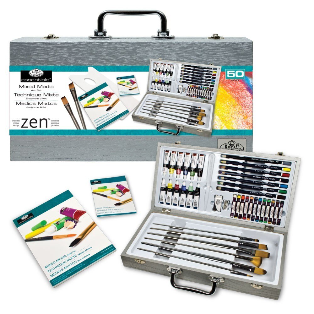 Trusa pictura Zen mixta 50 piese gri 37x18x7 cm