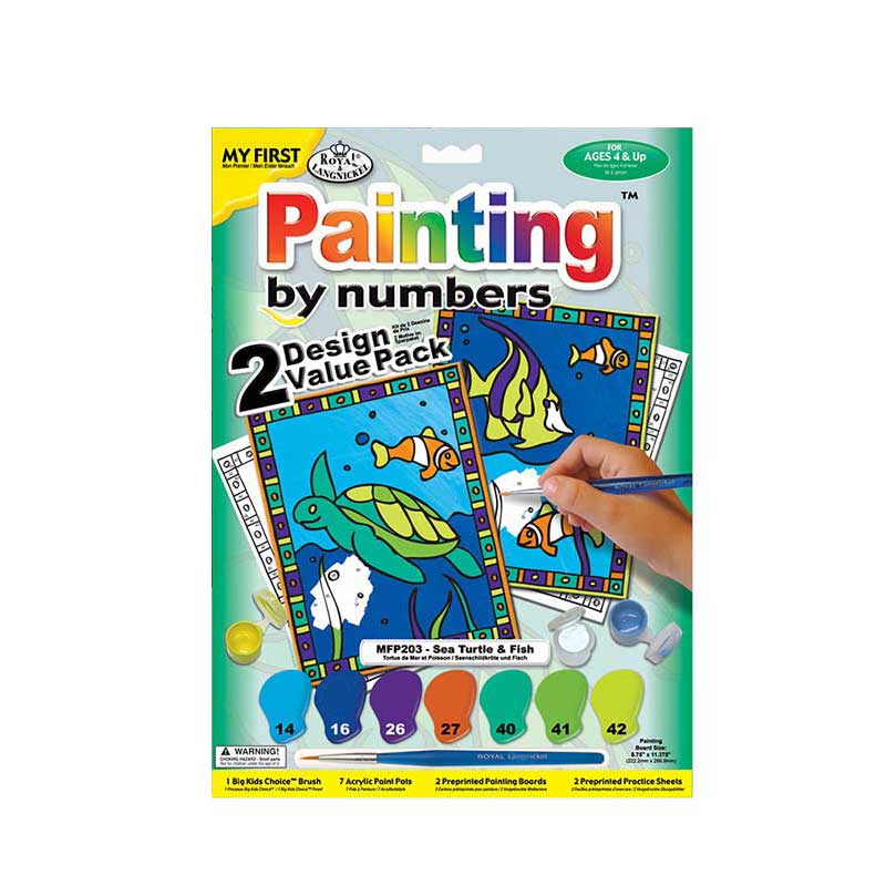 Set pictura pe numere pentru copii, Royal Langnickel, MFP203 Broasca testoasa si Pesti, Duo Pack, 30 x 23 cm