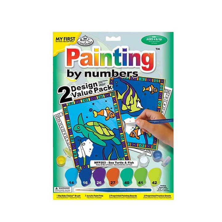 Set pictura pe numere pentru copii, Royal Langnickel, MFP203 Broasca testoasa si Pesti, Duo Pack, 30 x 23 cm