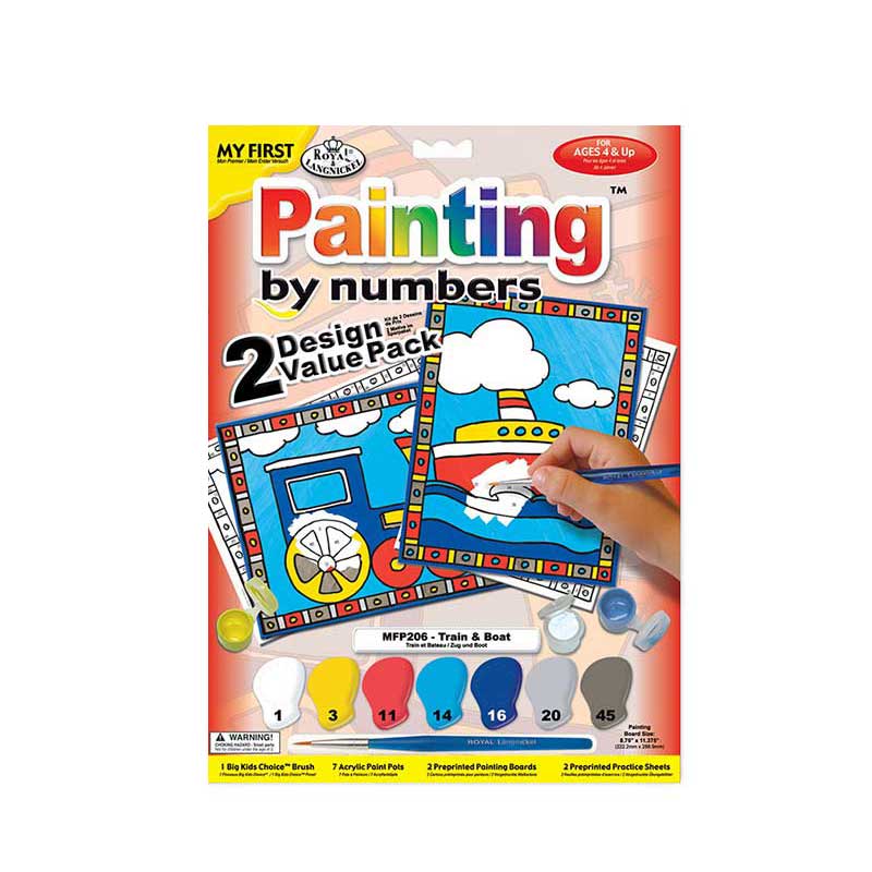Set pictura pe numere pentru copii, Royal Langnickel, MFP206 Tren si Barca, Duo Pack, 30 x 23 cm