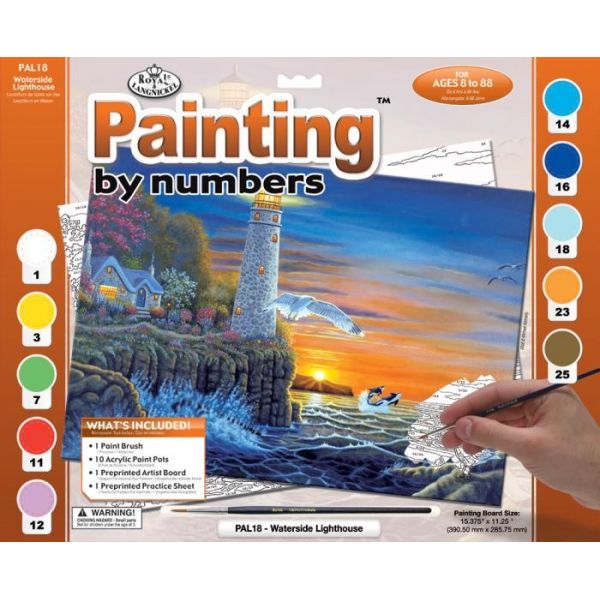Set pictura pe numere adulti, Royal Langnickel, 18 – Farul de pe malul apei