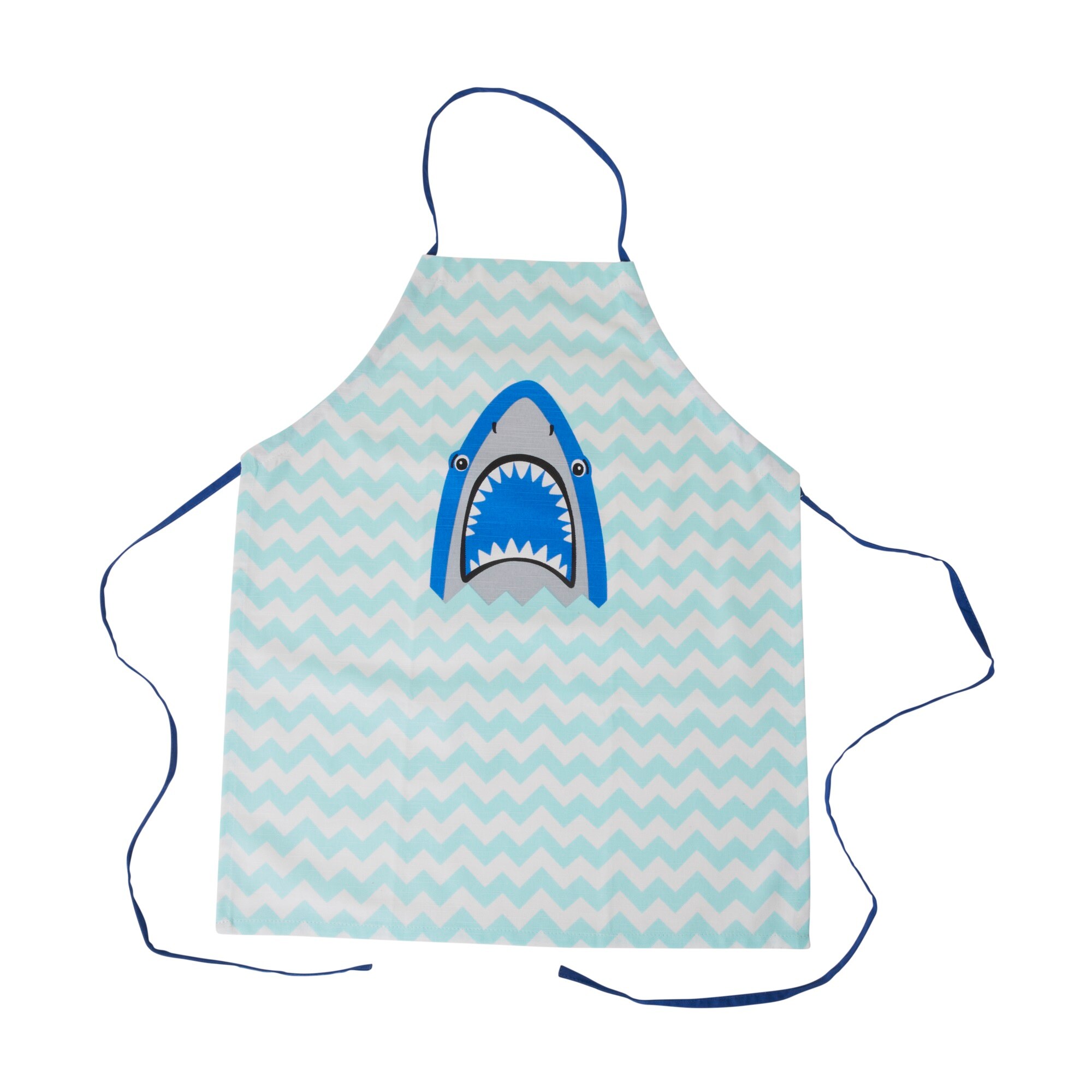 Sort bucatar din bumbac pentru copii Rice, model rechin, albastru, 46x62cm