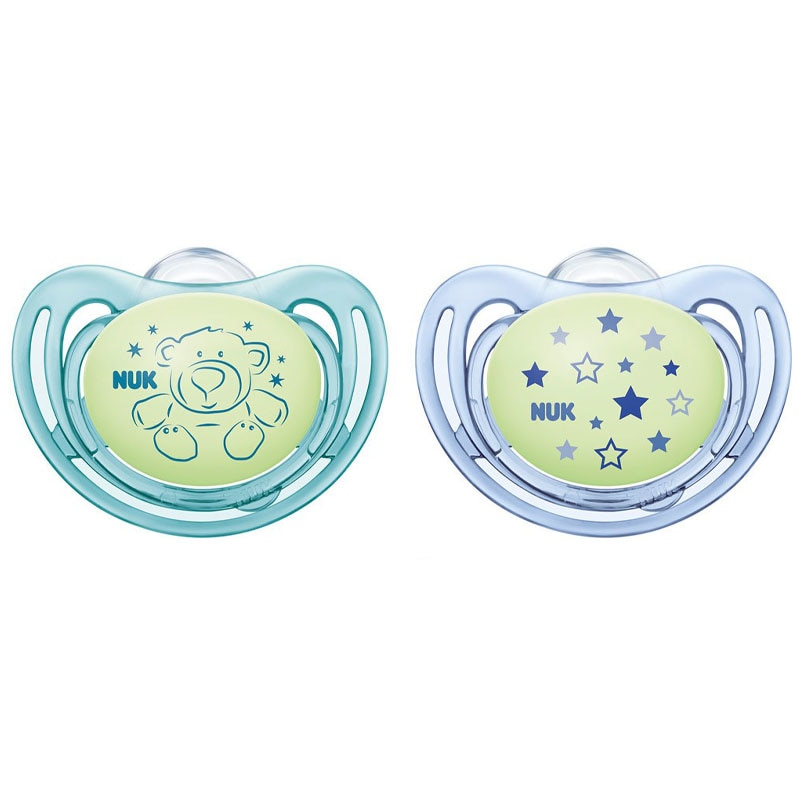 Set 2 suzete ortodontice din silicon 6-18 luni Nuk Freestyle Night 736546MT, Multicolor 6-18 luni