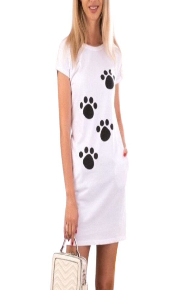 Rochie bumbac, Radar, imprimeu labute, Alb, S-M