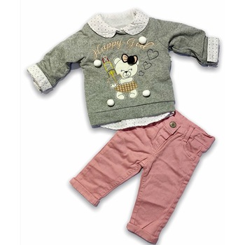 Compleu fetite, trei piese, casual elegant modern, roz, Gri/Roz, 69-74 CM Compleu fetite, trei piese, casual elegant modern, roz, Gri/Roz, 69-74 CM