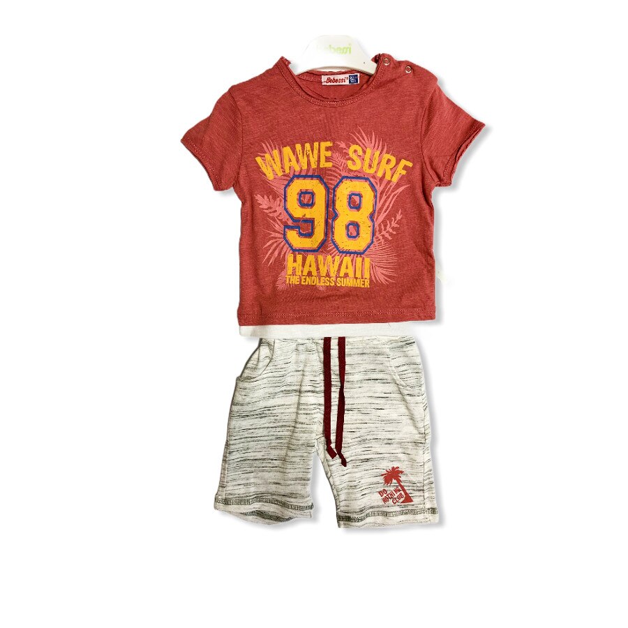 Compleu baieti sport, bumbac, caramiziu, Alb/Caramiziu, 80 CM