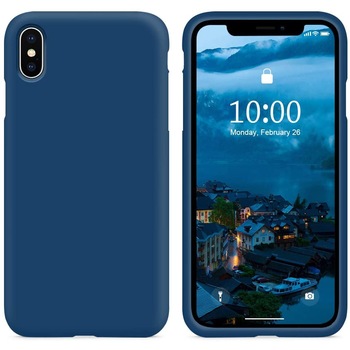 Husa protectie compatibila cu Apple iPhone XS Liquid Silicone Case Albastru inchis