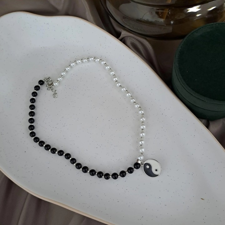 Colier argintiu, cu perle, Yin si Yang, Destiny C14, Pursehuit