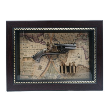 Panoplie tip tablou, Old Western, lemn, 36x26 cm, bronz Panoplie tip tablou, Old Western, lemn, 36x26 cm, bronz