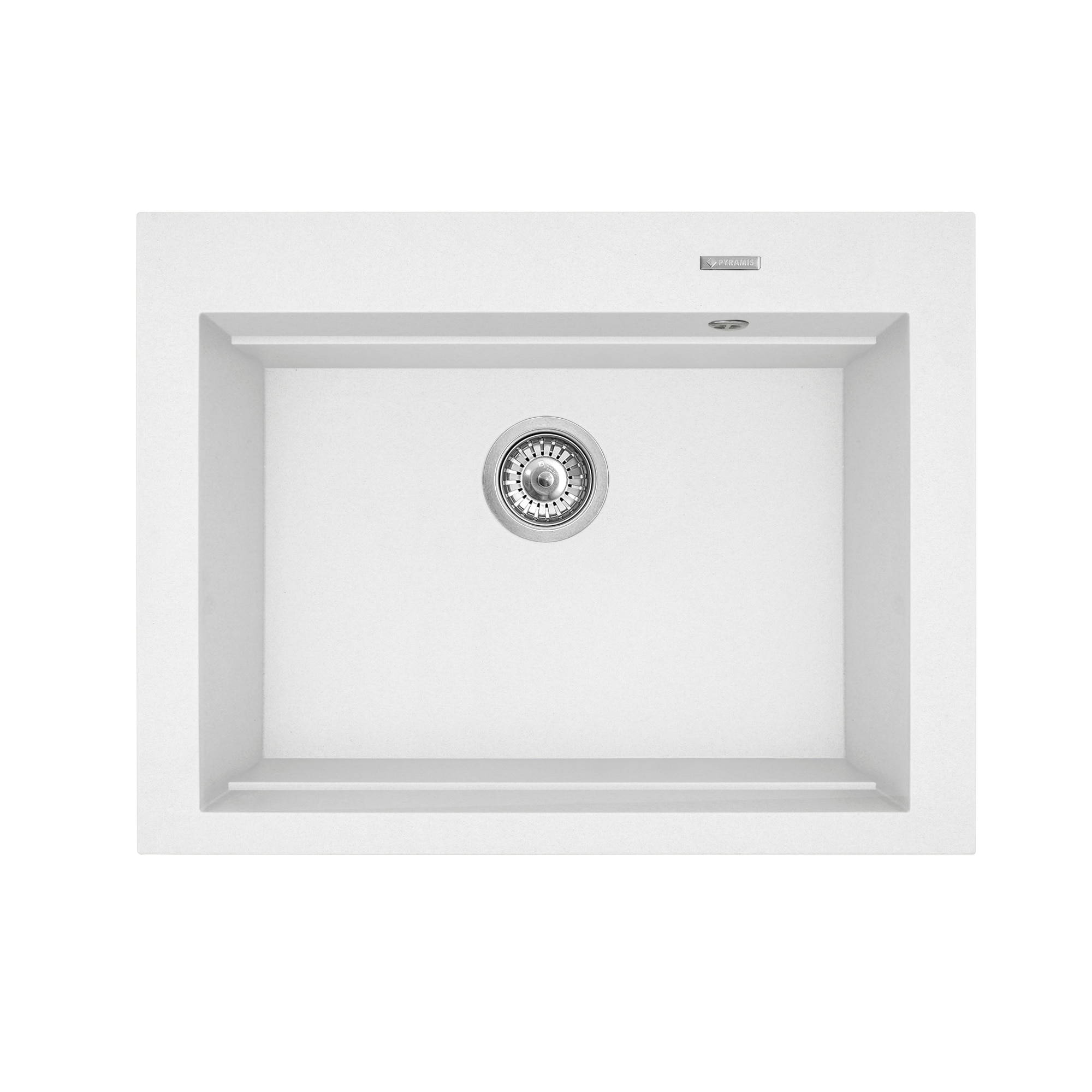 Chiuveta bucatarie Pyramis SIROS 670x515, adancime 200mm, 3 variante de montare, cuva in 2 trepte, Pyragranite white