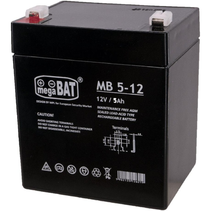 Акумулатор UPS MEGABAT MB5-12 VRLA AGM, 5Ah 12V