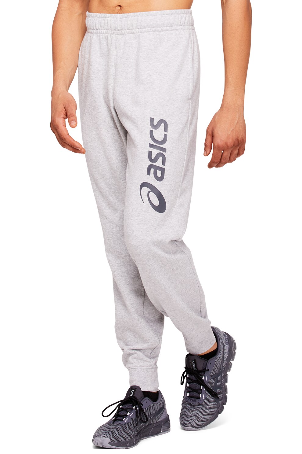 Asics, Pantaloni cu buzunare laterale pentru fitness, Gri deschis melange